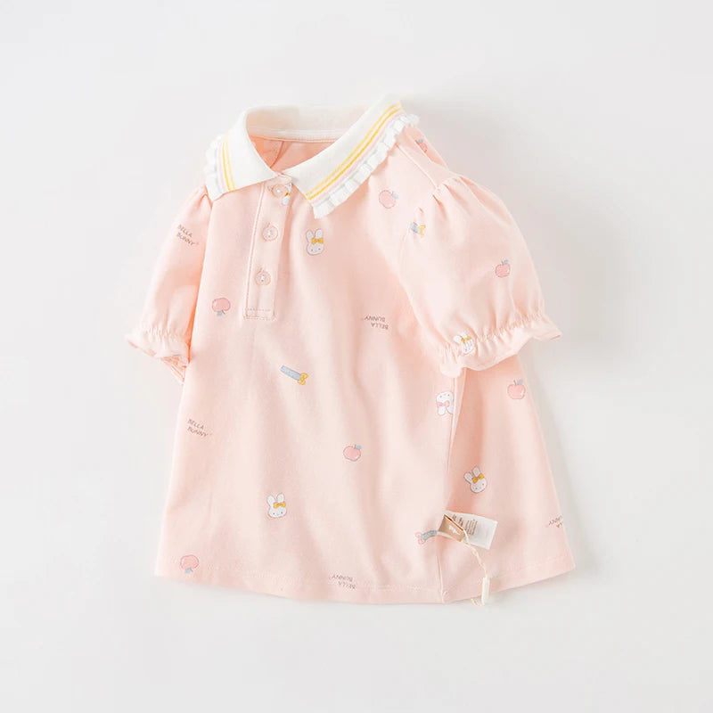 Dave Bella Short Sleeve Cotton Polo T-Shirt for Gilrs Cute Summer Bubble Tops Little Kids T-Shirts Top Tee DB2235519