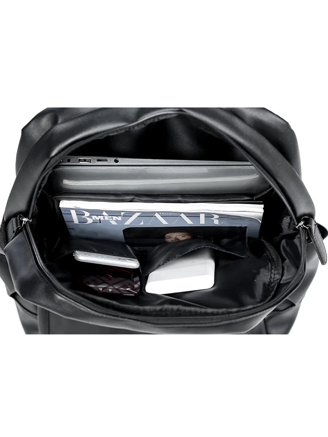 Men's Fashion Backpack PU Leather Waterproof Casual Travel Bag for 14-Inch Laptop
