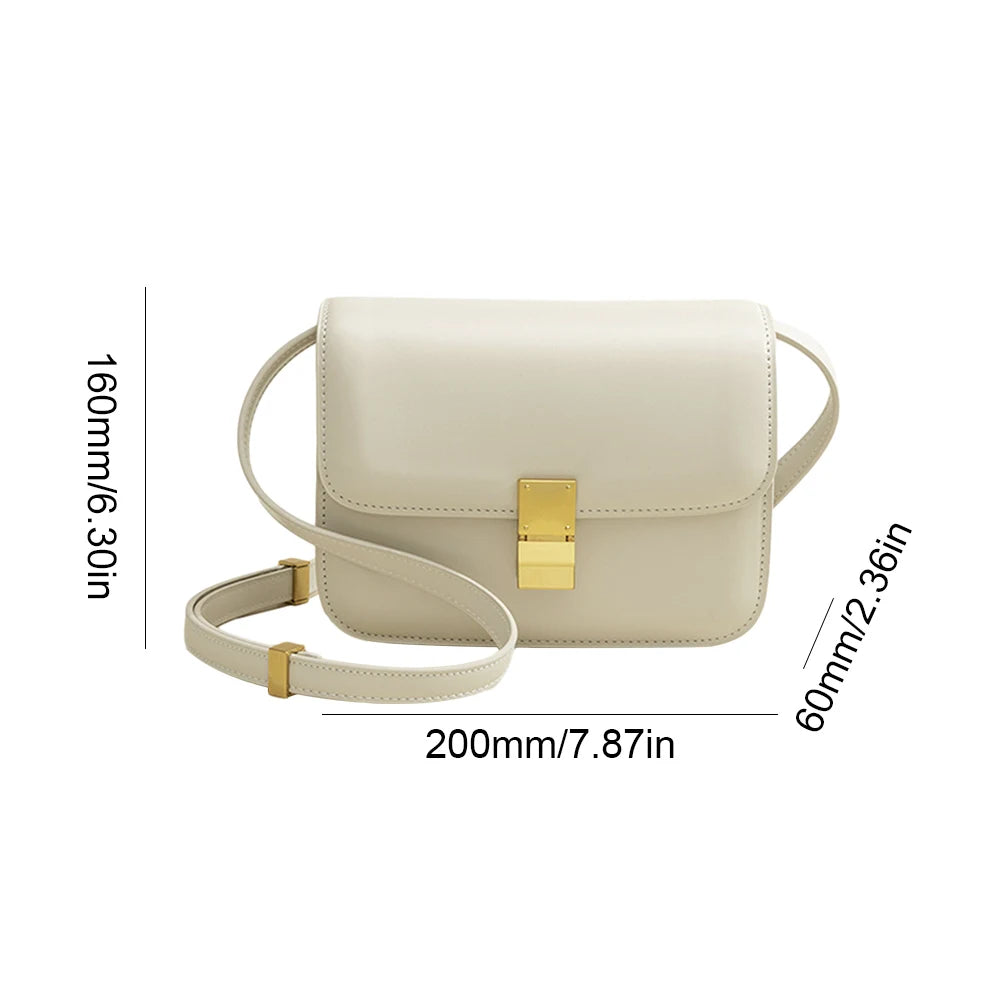 Leather Shoulder Bag for Women Small Square Bag Metal Lock Fashion Messenger Bag Luxury Designer Handbag Casual Commuting Bag