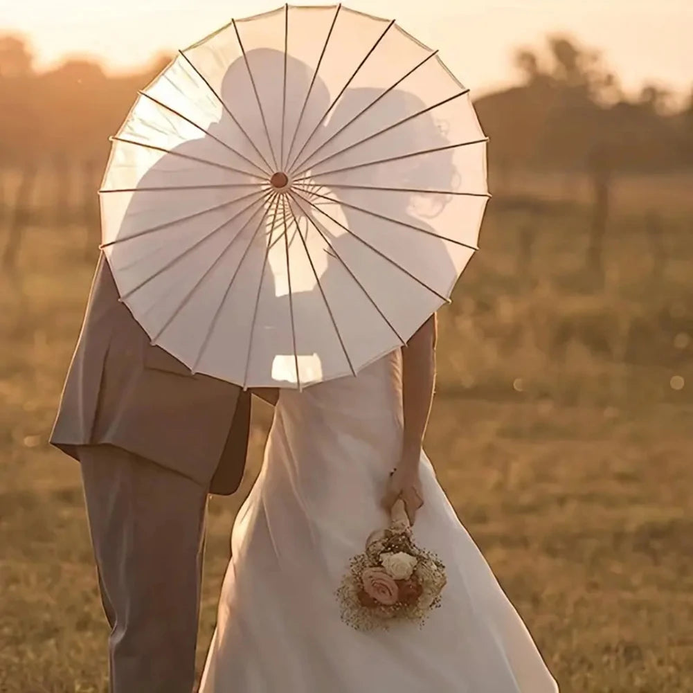 60cm Oiled Paper Umbrellas Chinese Wooden Handle White Paper Umbrella Parasol DIY Rustic Photography Props for Party Wedding