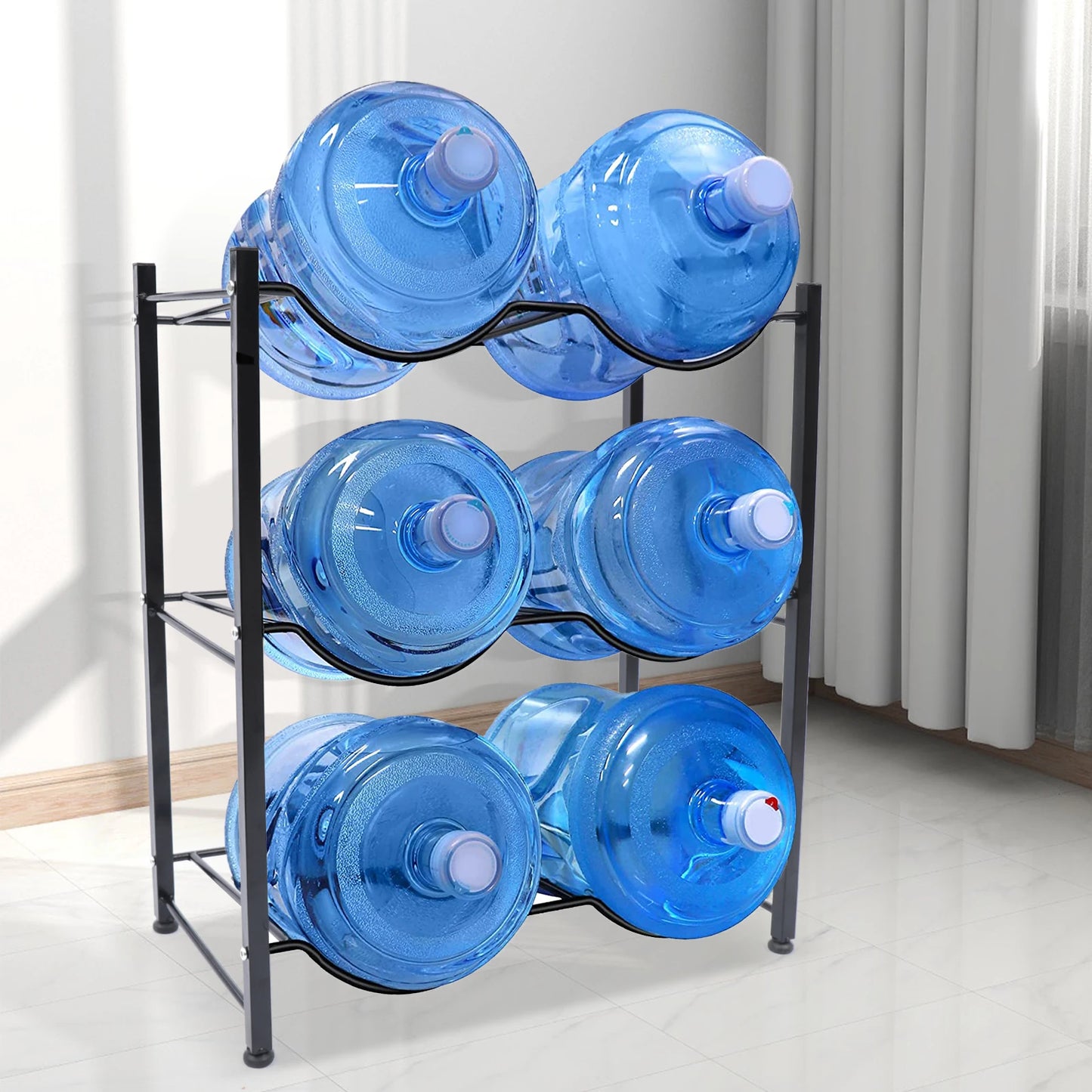 5 Gallon Water Bottle Holder 3 Tier Water Cooler Jug Rack for 6 Bottles Heavy Duty Detachable Water Bottle Storage Rack for Home