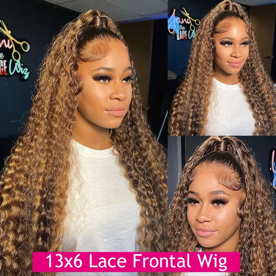 13x6 Curly Highlight Ombre Hd Lace Front Human Hair Wigs Colored Deep Wave 13x4 Lace Frontal Brazilian Human Hair Wig For Women