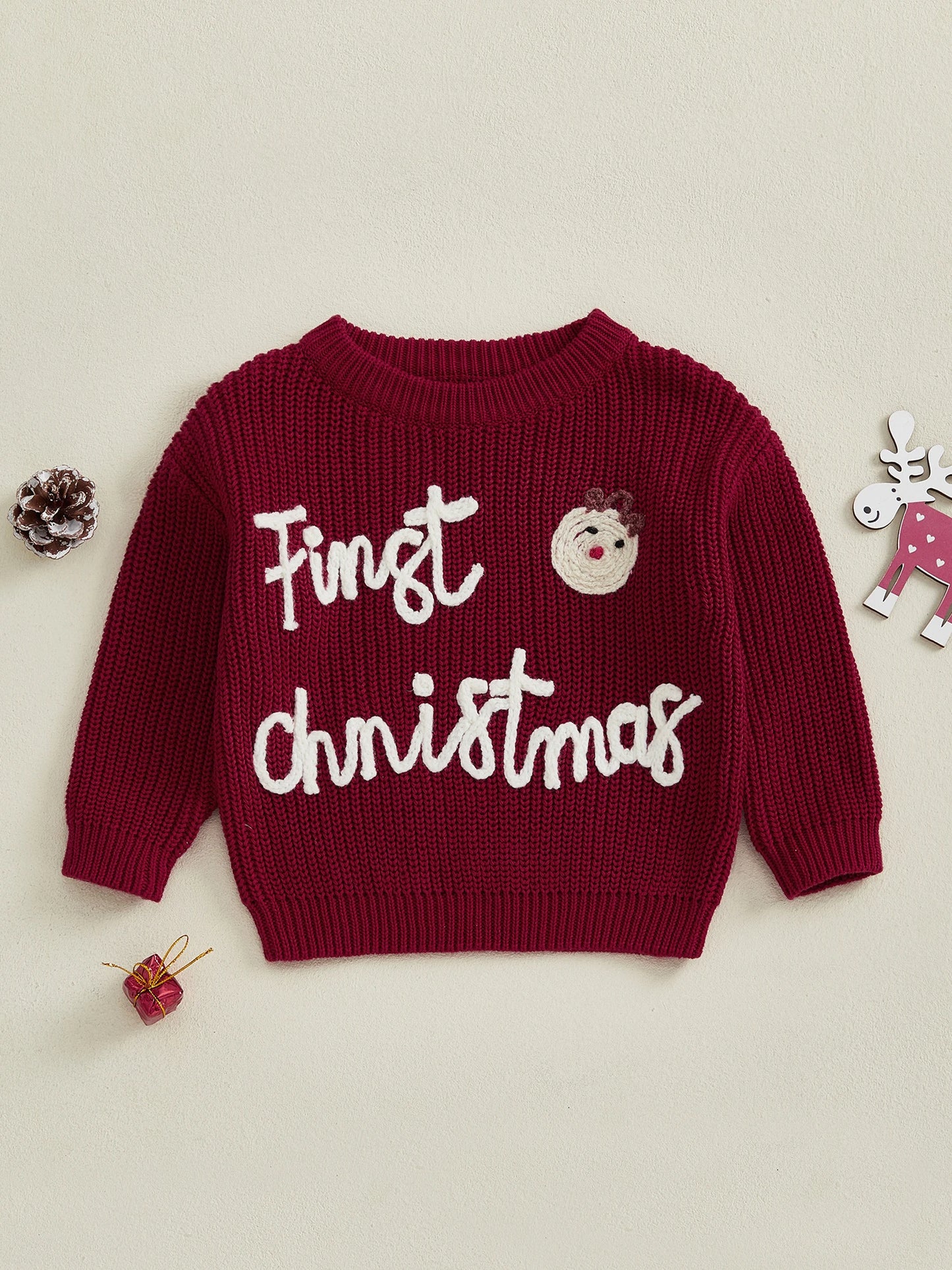 Toddler Boy Reindeer Christmas Sweater Cozy Long Sleeve Crew Neck Knit Pullover Jumper Winter Holiday Outfit for Kids