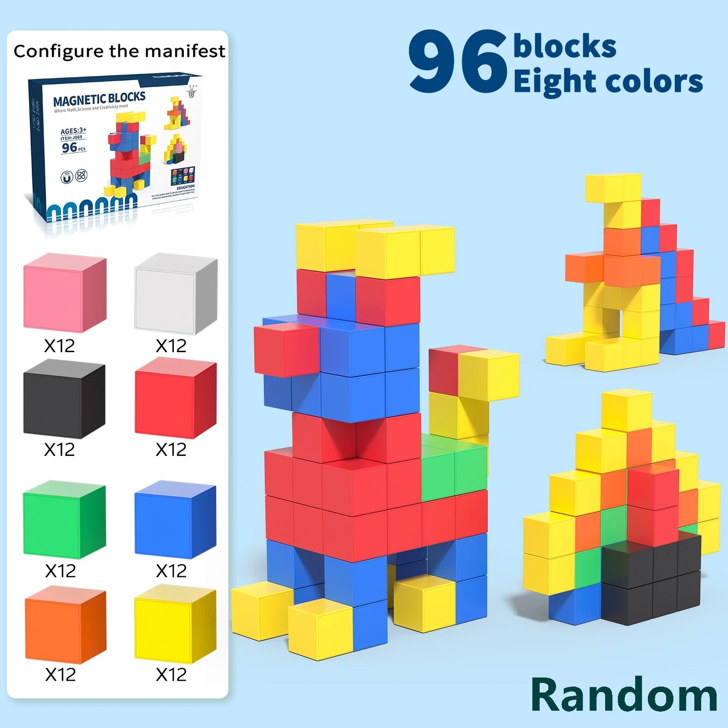 Colorful 3D learning to build my magnetic cubes, children's DIY structural cognitive magnetic toys, suitable for boys and girls