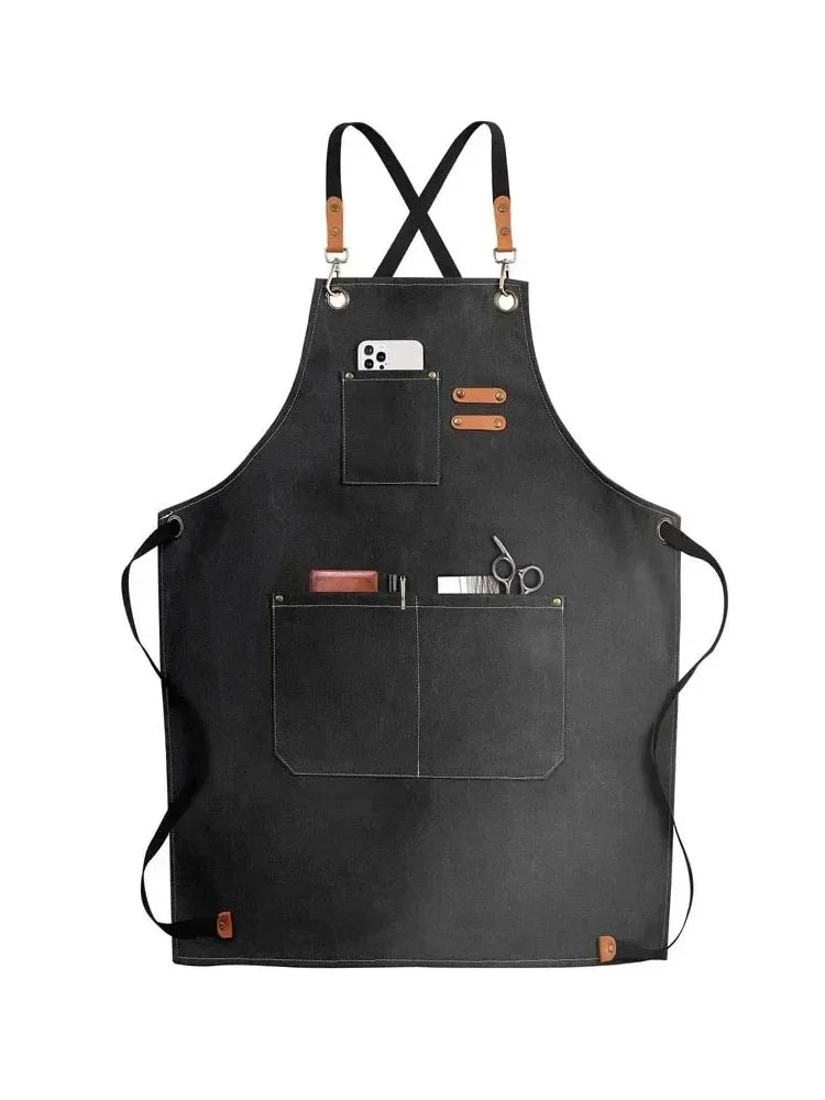 Professional Kitchen Apron,Oil-proof Canvass Aprons with Large Pocket for Men Women,Chef Work Apron for Grill Restaurant Bar