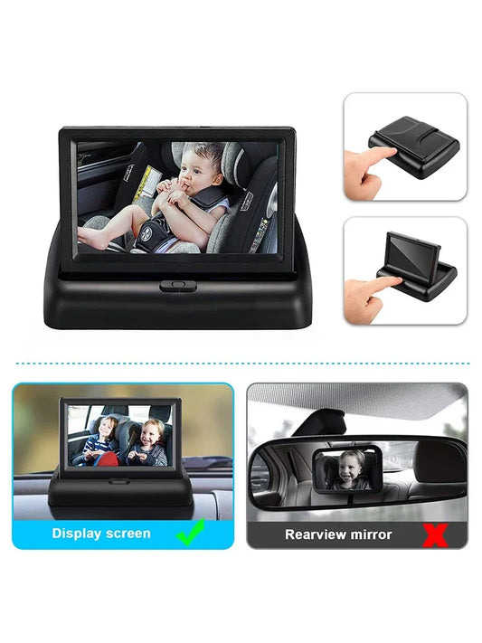4.3 Inch HD Baby Car Mirror 150 Wide View 8LED IR Night Vision Back Seat Baby Car Camera Folding Screen Headrest Monitor Display