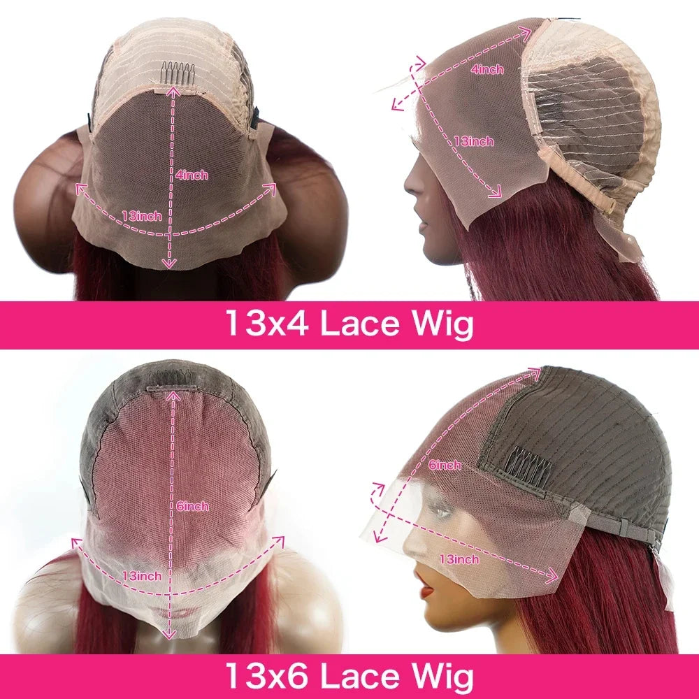 200 Density 99J Burgundy Lace Front Human Hair Wigs  13x6 HD Lace Frontal Wig Straight 100% Human Hair Red Wigs for Women