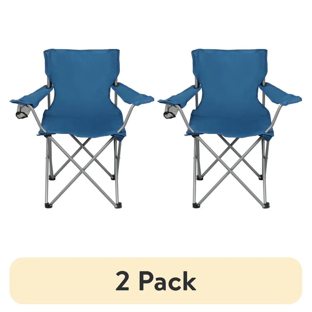 2 Pack Folding Camp Chair with Cup Holder Durable Steel Frame Portable Polyester Fabric Camping Tailgating Outdoor Activities