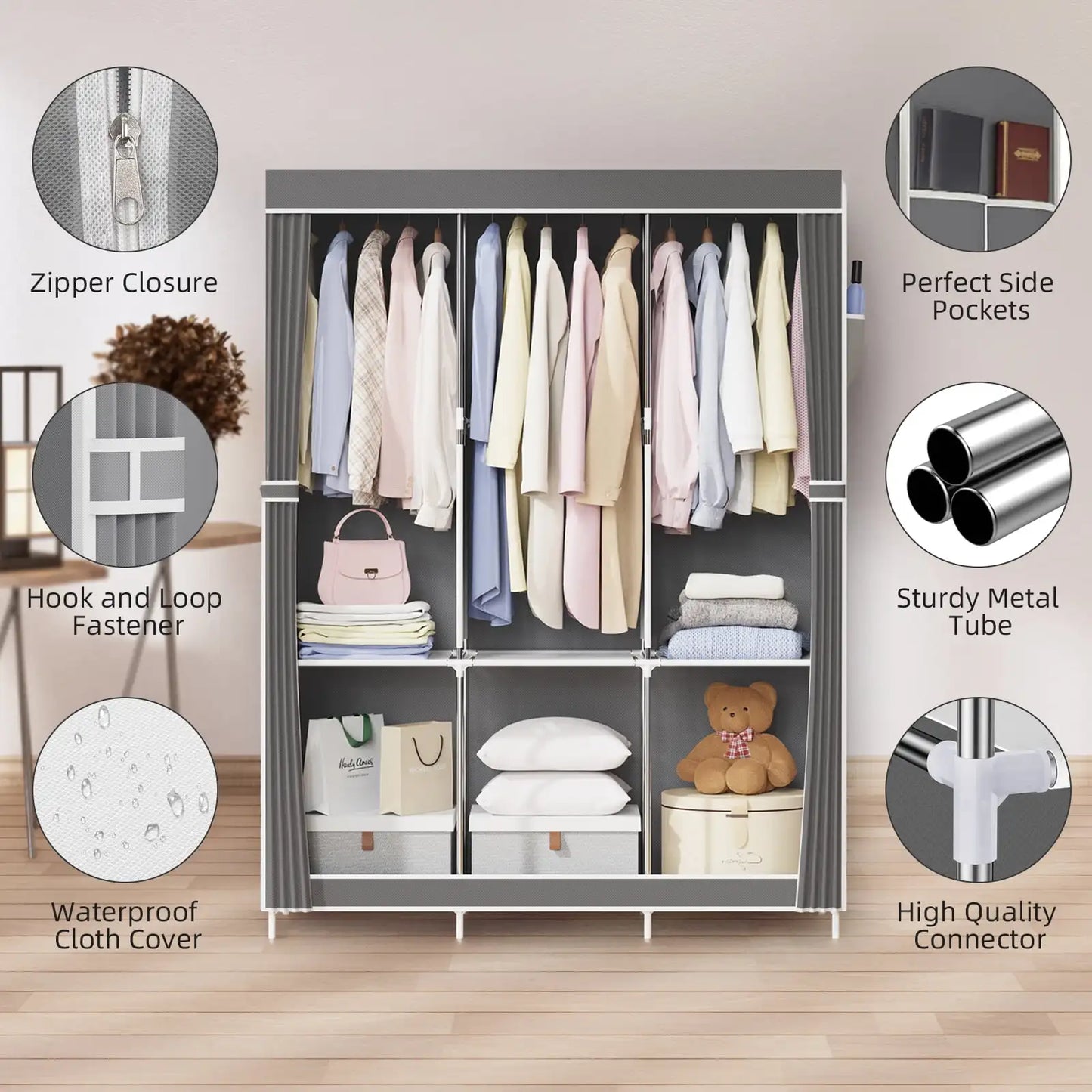 Space-Saving Portable Closet Organizer,Adjustable Storage Rack for Small Spaces, Easy Assembly, Durable and Multi-Functional