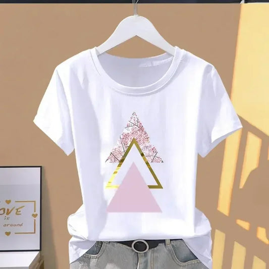 90s Women Print Floral Sports Fashion Casual Explosive Short Sleeve T-shirt Graphic Tshirts  Women Clothes  T Shirt
