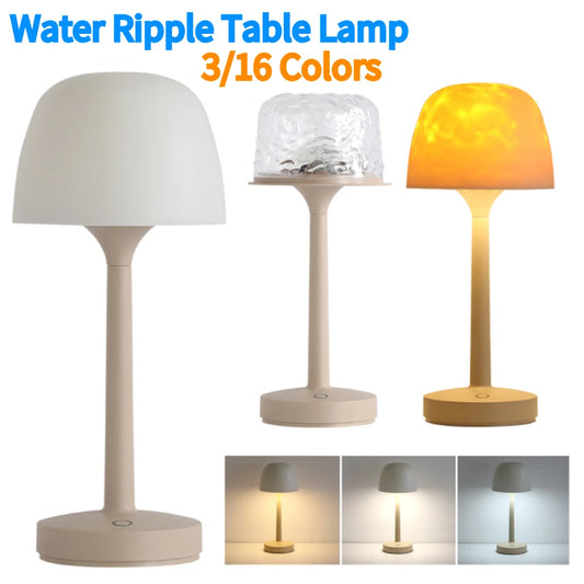 Water Ripple Lamp Rechargeable Night Light Table Lamp Ocean Wave Projector Lamp for Bedroom Cute Room Decor for Teen Girls