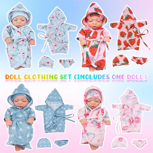 Mini 12Inch/30CM Baby Doll+4pec Clothes Set Cute Soft Robe Pajamas Washable Lifelike Simulation Cuddle Reborn Doll Girl Toy Gift