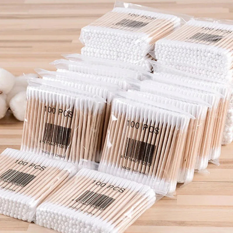 500pcs Double Head Wood Cotton Swab Nose Ears Cleaning Women Makeup Tools Lipstik Cotton Buds Tip Sticks Health Care