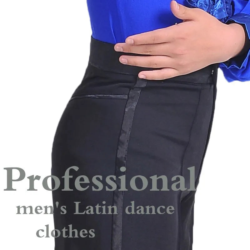 Black Modern Boys Men Latin Dance Pants Ballroom Performance Satin Trousers