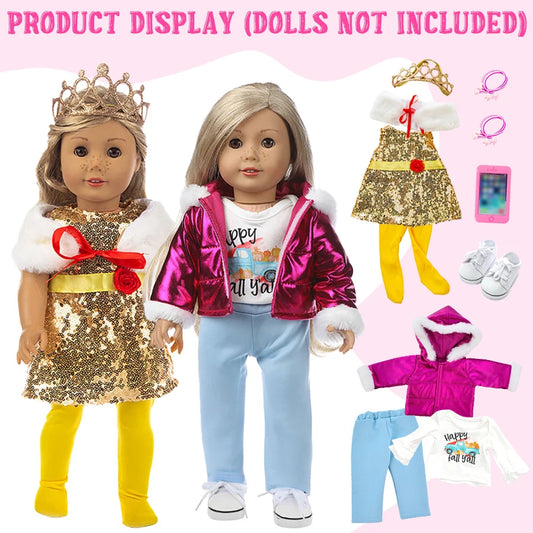 New Jacket Sweat Pants Dress Set For 18Inch/45cm  American Girl Doll Rebirth Doll Girl Doll Clothes Crown Accessories Girl Gift