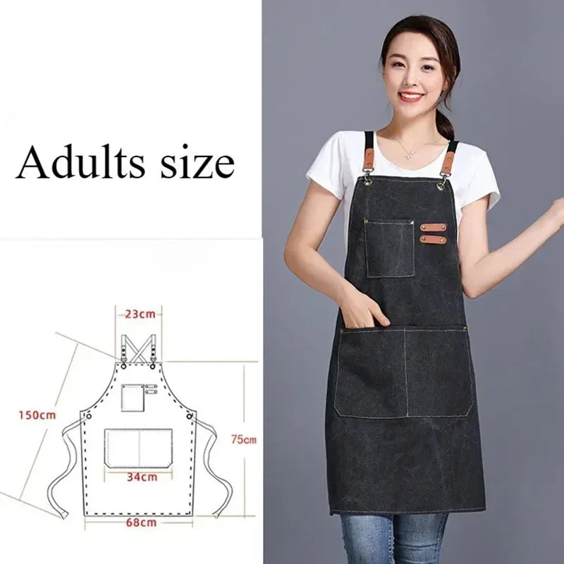 Professional Kitchen Apron,Oil-proof Canvass Aprons with Large Pocket for Men Women,Chef Work Apron for Grill Restaurant Bar