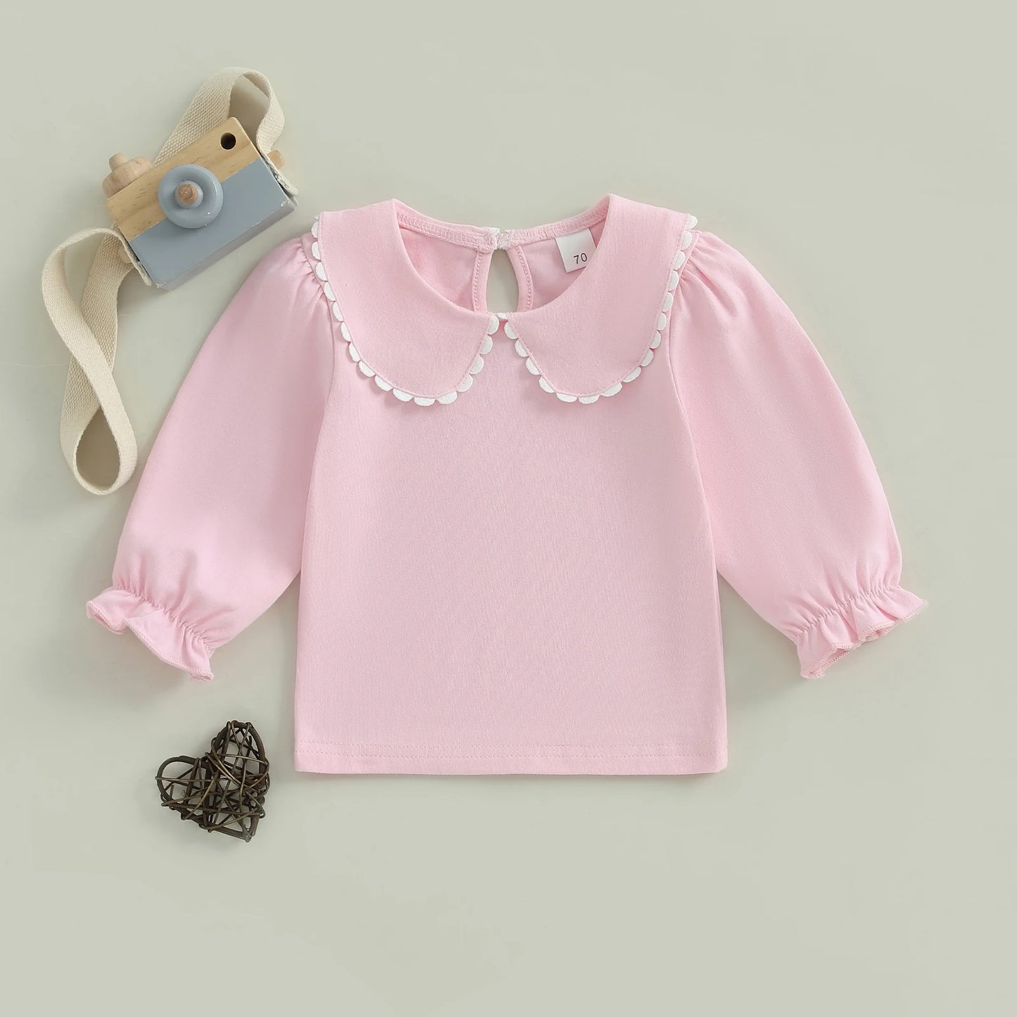 Autumn Kids Toddler Girls Fall T-Shirt Solid Doll Collar Long Sleeve Loose Fit Tops Spring Clothes