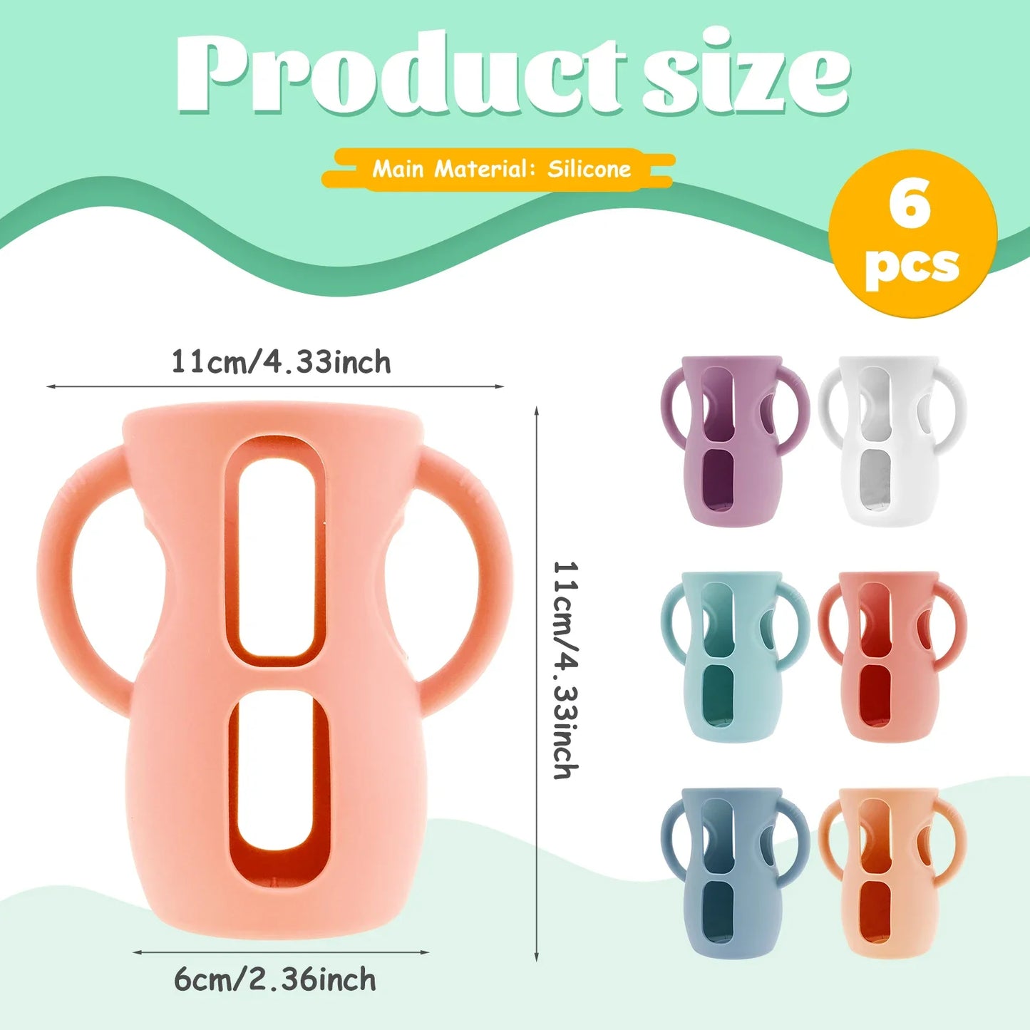 6Pcs Silicone Sleeves Silicone Baby Bottle Cover with Handle Anti Slip Heat Resistant Glass Bottle Sleeve 120/240ml Bottle Cover