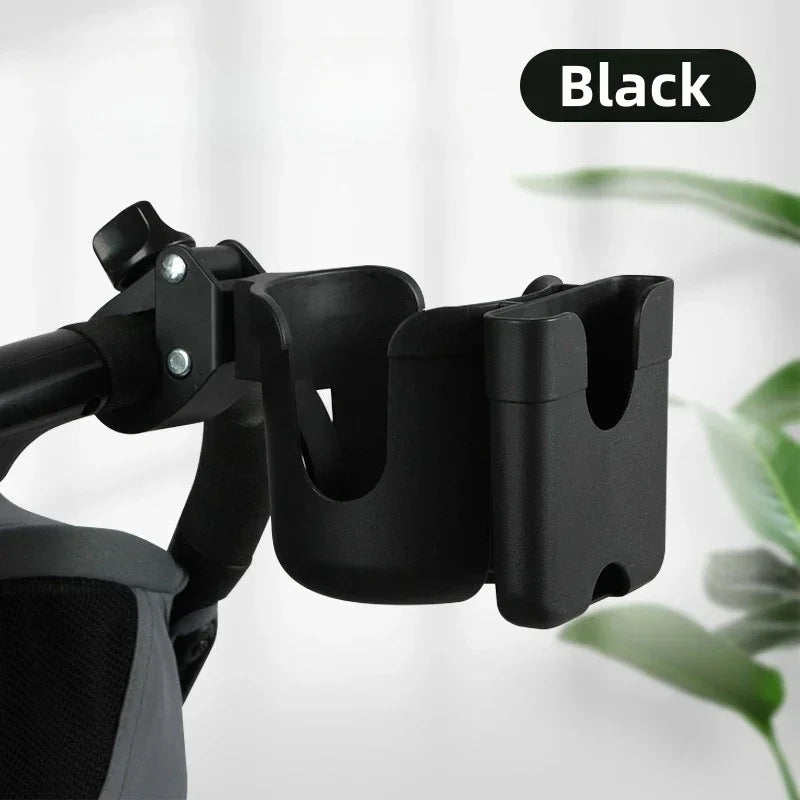 Anti-Slip 2 in 1 Universal Cup Holder for Bicycle and Stroller with Phone Stand Water Bottle Organizer Durable Plastic Design