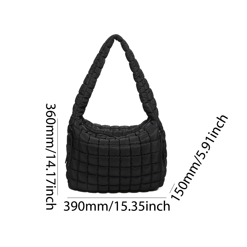Women Puffer Shoulder Bag Padding Hobo Bag Large Capacity Puffy Shoulder Bag Solid Color Zip Closure for Outdoor Travel