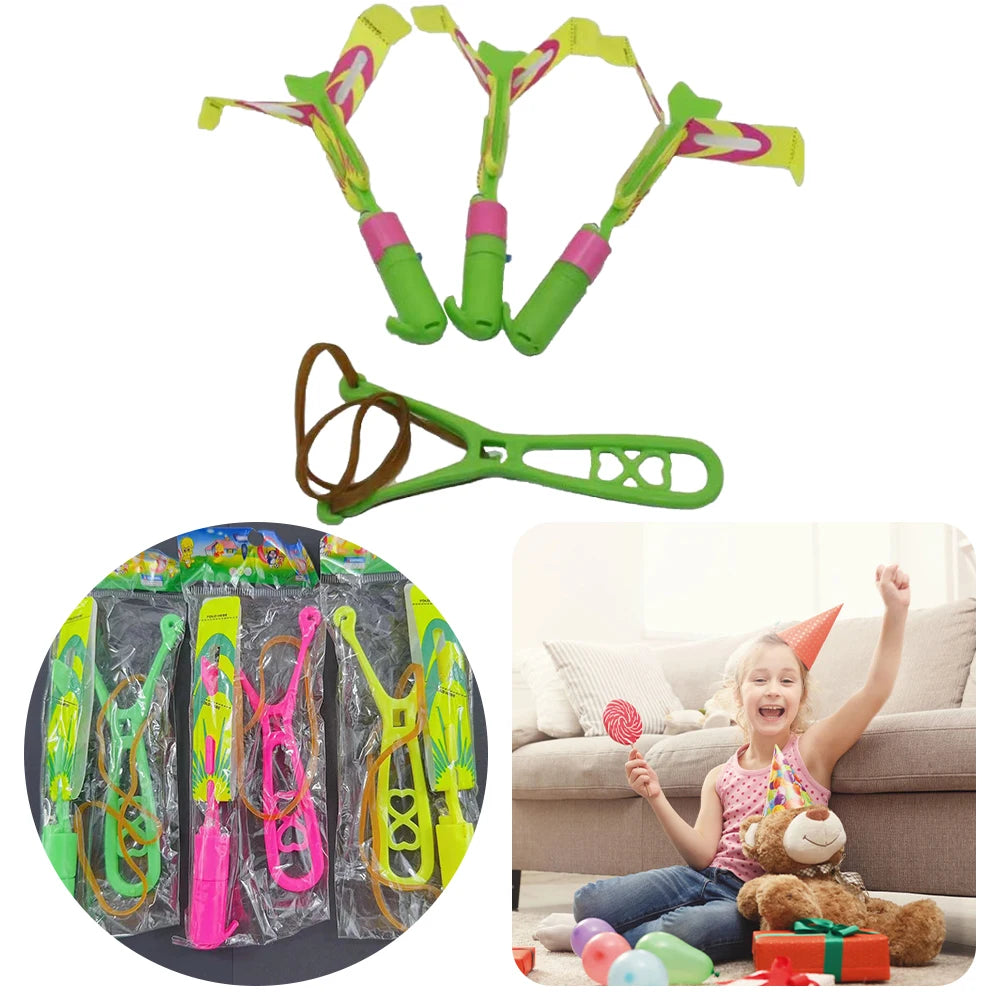 Rocket Slingshot Flying  with LED Lights 10Pcs Helicopters + 10Pcs Launchers Luminous Slingshot  Party Favors for Kids