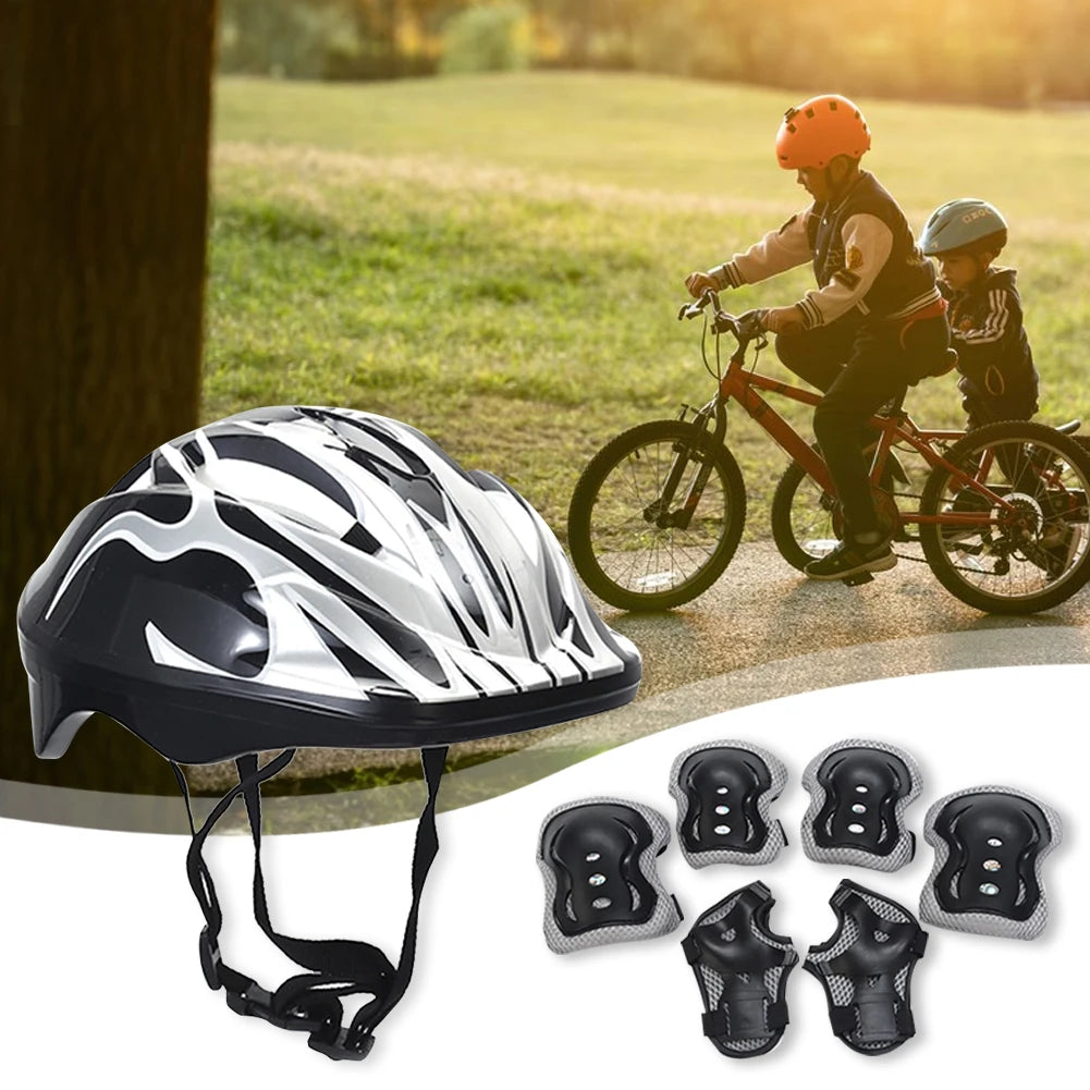 7Pcs Kids Helmet Knee Elbow Pad Sets Protective Gear Set Wrist Pad Kid Bicycle Cycling Safety Helmet Set Sport Protective Supply