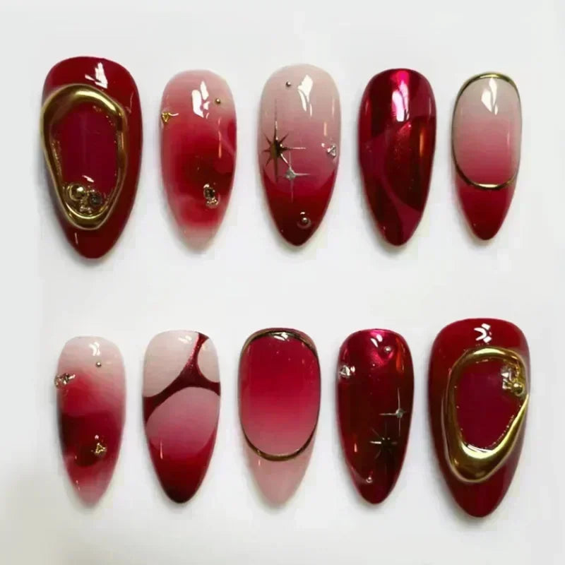 24Pcs False Nails Spicy Girl Silver Bow with Diamond Fake Nails with Glue Almond Press on Nails Black Cool Almond Nail Set