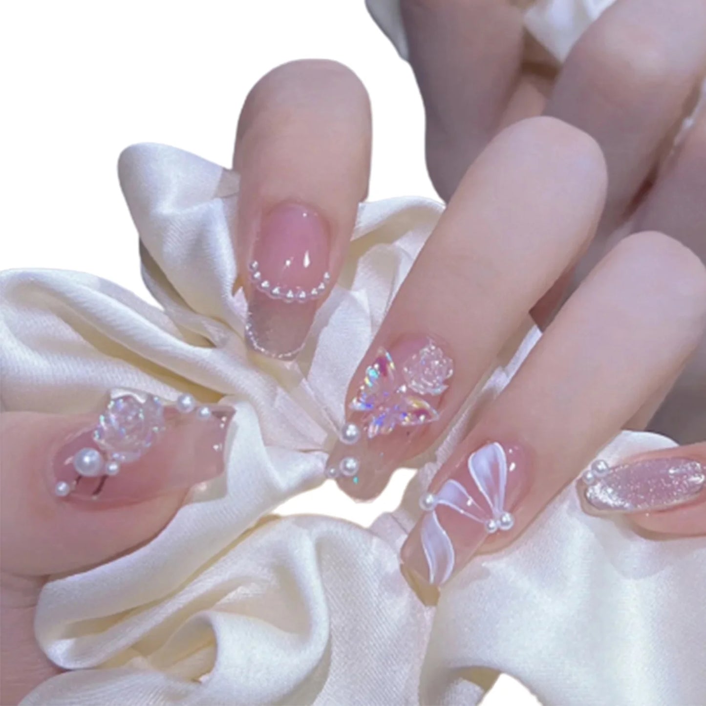 French False Nail for Women Coffin White Tips Artificial Nail with Star Pattern for Women and Girl Nail Salon at Home Portable