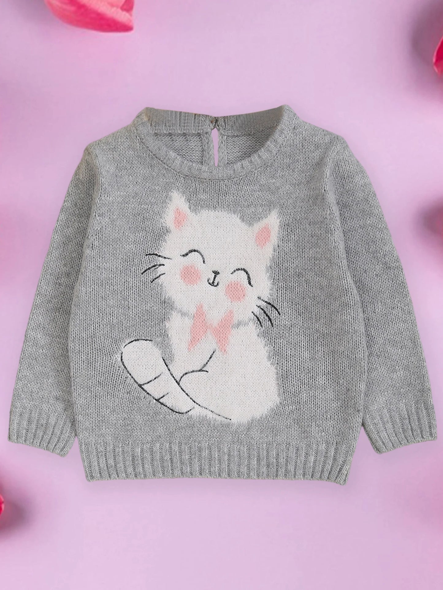 Adorable Baby Girls Long Sleeve Sweater with Playful Bunny Design Cozy Toddler Pullover Knitwear for Cold Weather Outfits