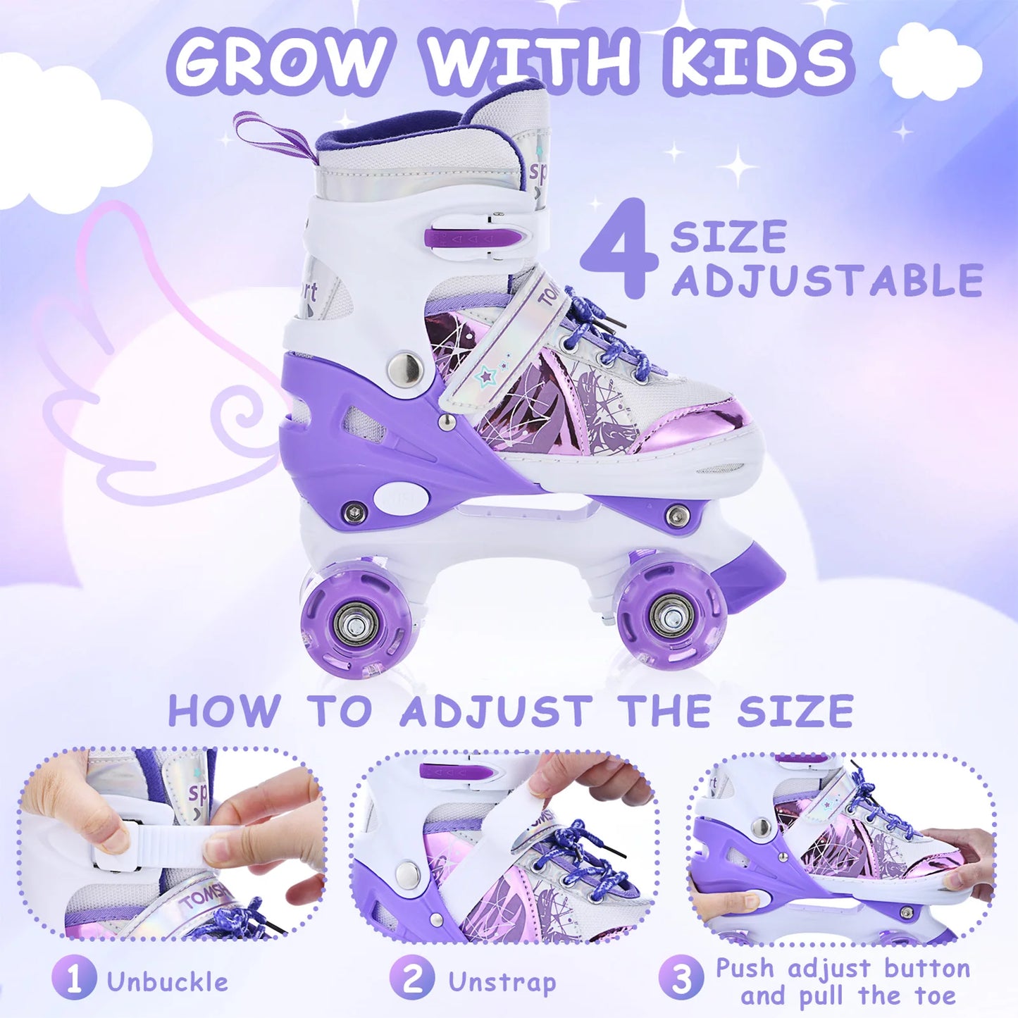 Roller Skates for Girls Boys for Kids 4 Size for Children of Different Ages Adjustable Light Up LED Luminous Wheels