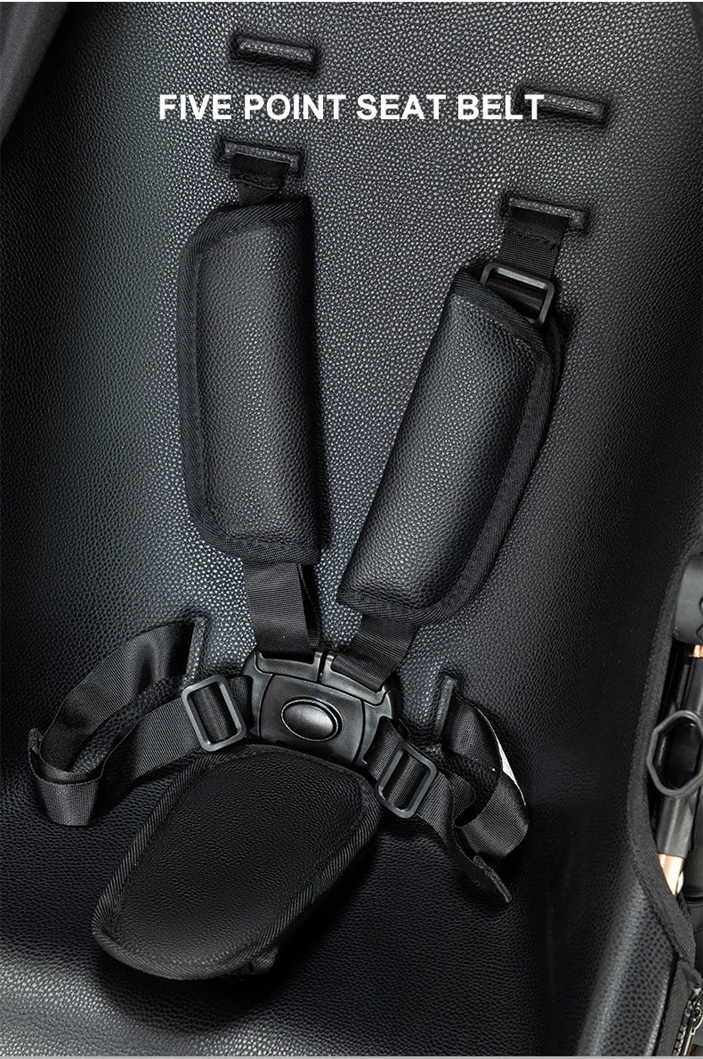PU Leather Baby Stroller Luxury Lightweight Pushchair High Landscape 360-Degree Rotating Aluminum Frame Baby Carriage Car Seat