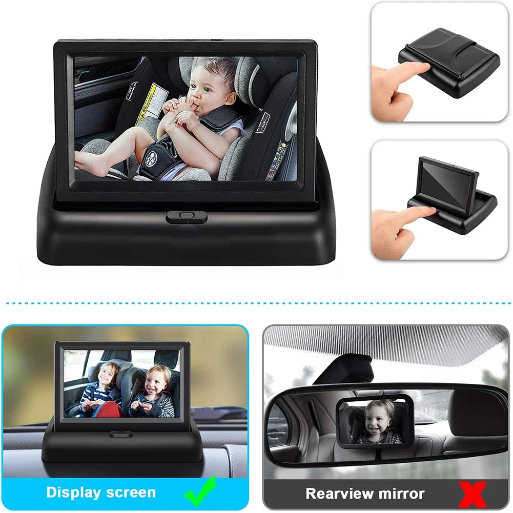 4.3 Inch HD Baby Car Mirror 150 Wide View 8LED IR Night Vision Back Seat Baby Car Camera Folding Screen Headrest Monitor Display