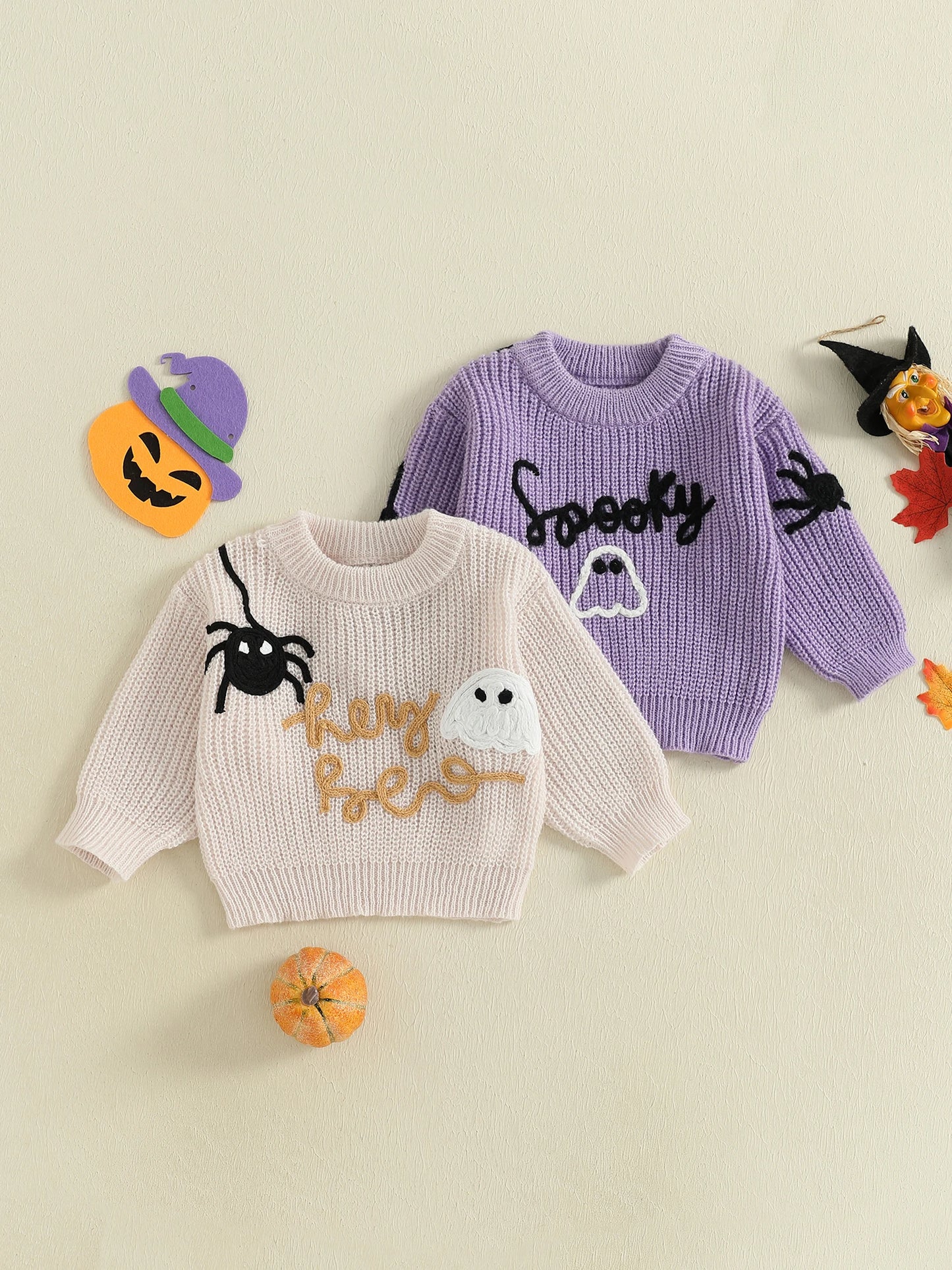 Baby Halloween Sweater Toddler Pumpkin Embroidery Pullover Infant Warm Crewneck Long Sleeve Tops for Boys and Girls