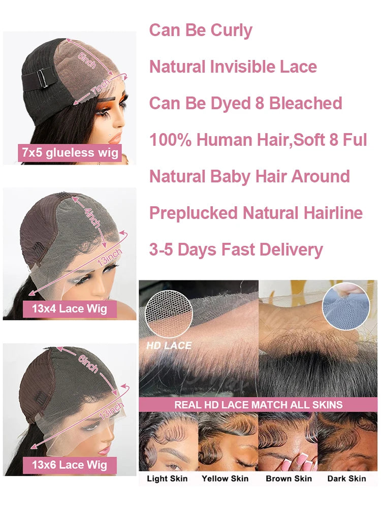 300 Density 13x4 13x6 HD Bone Straight 40 46 50 Inches Lace Front Human Hair Wigs Brazilian 7x5 Wear Go Glueless Wigs For Women