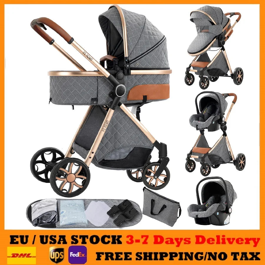 Lightweight Stroller Baby Carriage 3 in 1 Baby Stroller Pushchair Foldable Stroller Convertible Stroller with Breathable Seat