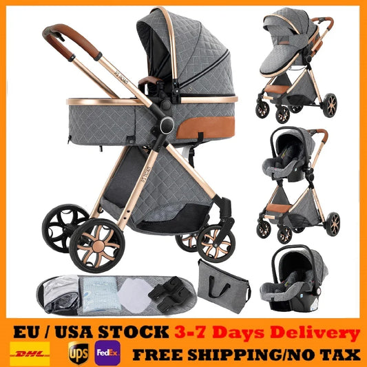 Lightweight Stroller Baby Carriage 3 in 1 Baby Stroller Pushchair Foldable Stroller Convertible Stroller with Breathable Seat