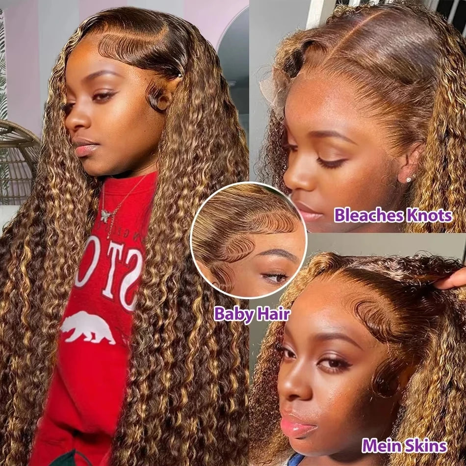 13x6 Curly Highlight Ombre Hd Lace Front Human Hair Wigs Colored Deep Wave 13x4 Lace Frontal Brazilian Human Hair Wig For Women