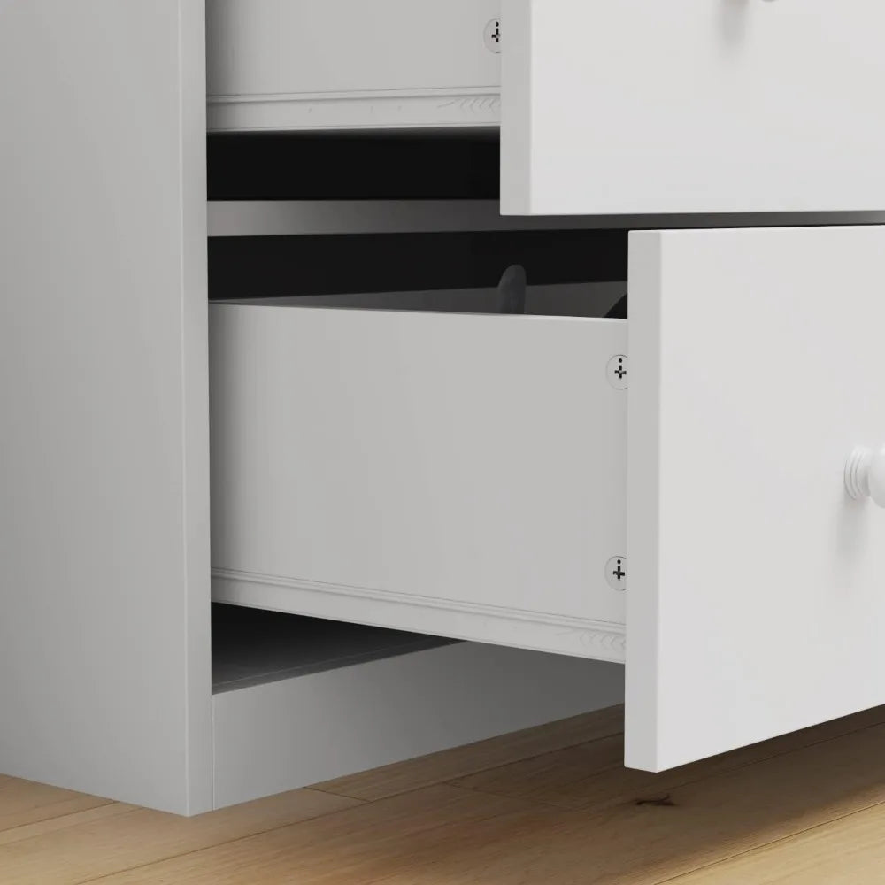 Baby Nursery Dresser, White Bedroom Dresser with 5 Drawers & Storage Shelves, Wood Chest of Drawers Nursery Storage Kids