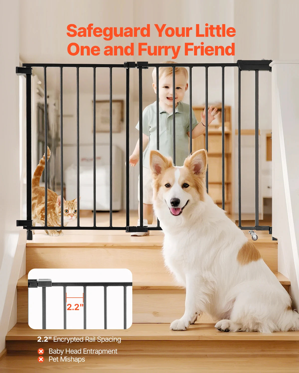 SucceBuy Baby Gate 29.5-43 Inches Adjustable Width 28 Inches High Dog Gate No Threshold Bar Easy Step Walk Child Pet Security