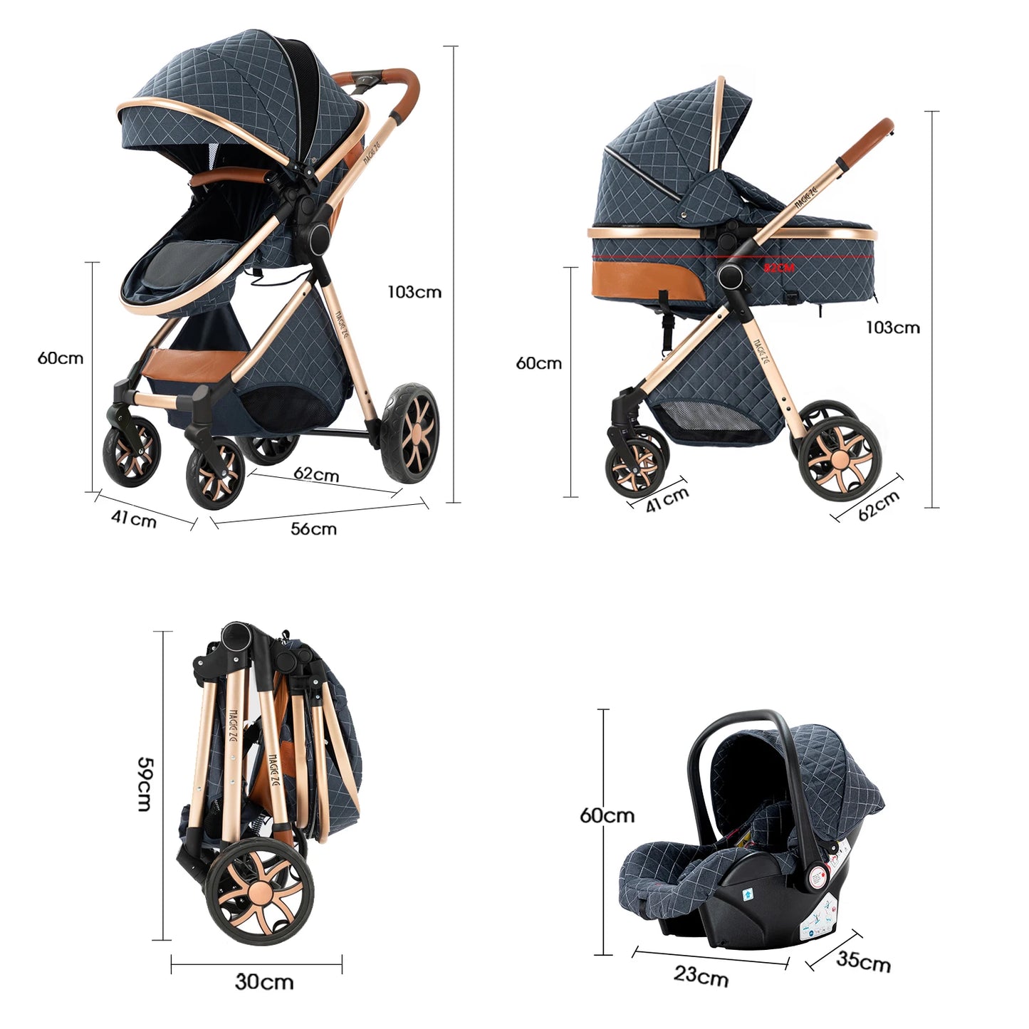 Baby Stroller 3 in 1Baby Carriage Pram Pushchair Pram for 0-3 Years Old Baby Car Seats with Isofix for Baby Newborns Children