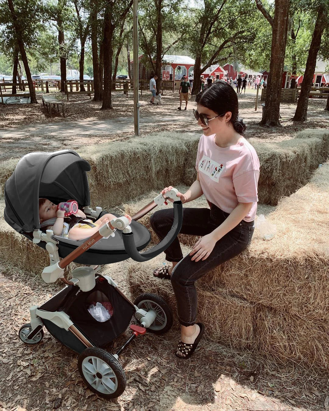Hot Mom Baby Stroller ,Travel System，360° Rotation High Landscape Stroller, Large Wheels, Suitable For Various Terrains