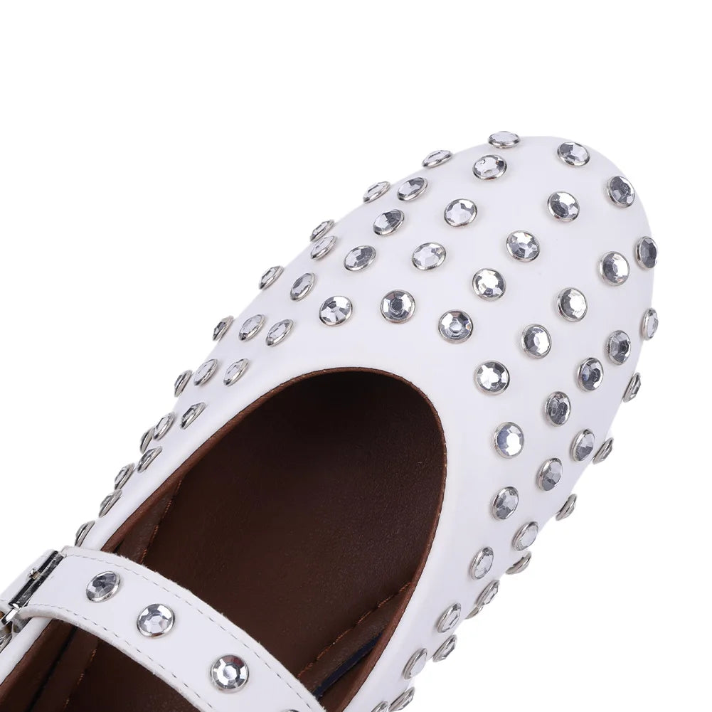 Women Crystal Ballerina Shoes with Buckle Strap Rhinestone Ballet Flats Mary Jane Flats Comfortable Female Casual Shoes