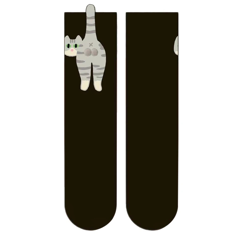 2Pcs Funny Cotton Socks Breathable Cartoon Animal Socks Cat Middle Tube Socks Novelty Gifts for Cat Lovers