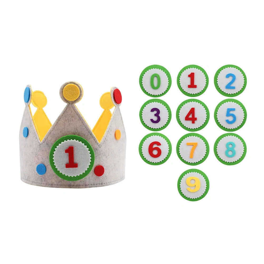 Felt Birthday Crown Children Day Gift Interchangeable Numbers Crown Adjustable Size for Girls Boys Birthday Party Decor