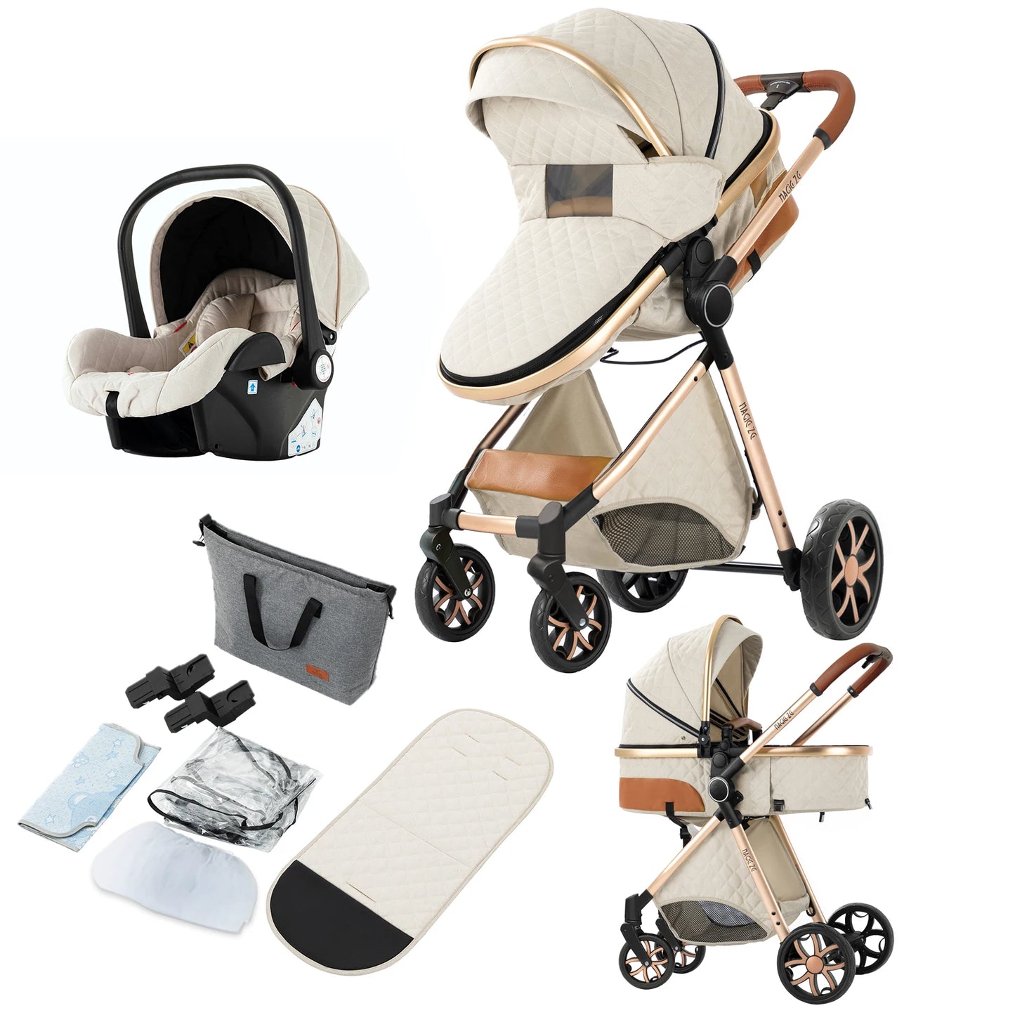 Lightweight Stroller Baby Carriage 3 in 1 Baby Stroller Pushchair Foldable Stroller Convertible Stroller with Breathable Seat
