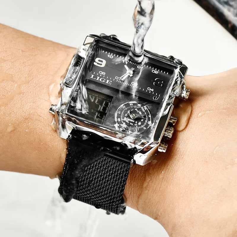 LIGE Fashion Man Wristwatch Waterproof Luminous Date Week Men Watch Digital Multifunction Luxury Quartz Men's Watches Reloj