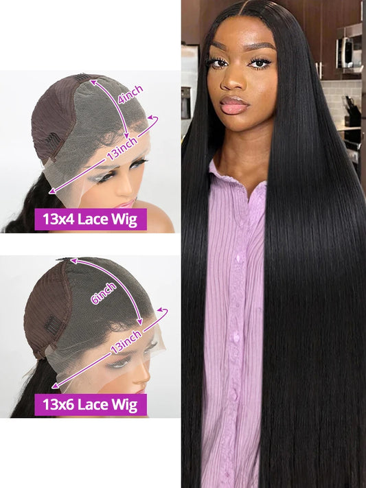 50 Inch Straight 13x4 13x6 HD Transparent Lace Front Wig Human Hair Brazilian Remy Lace Frontal Wigs For Women High 250% Density