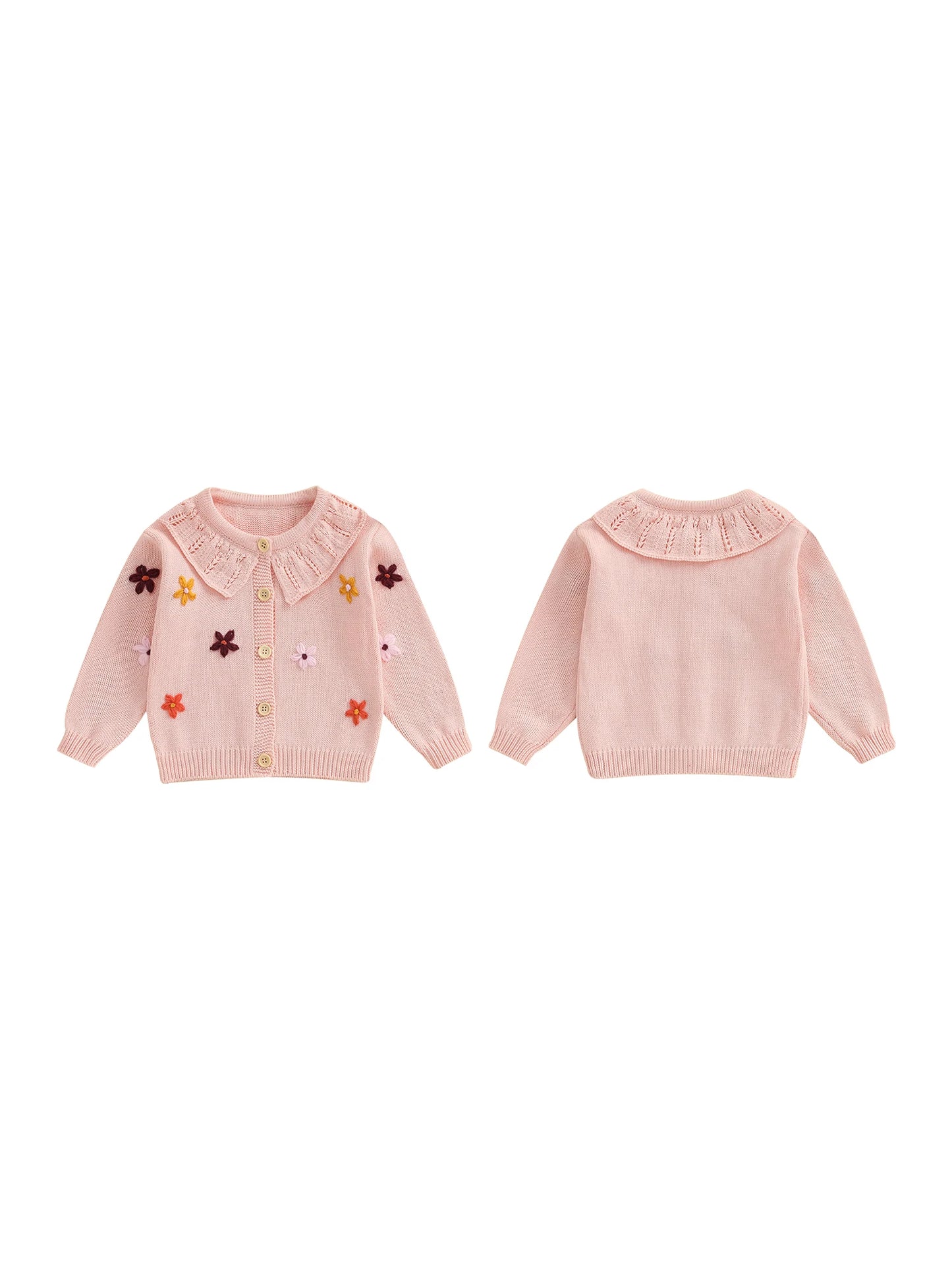 Infant Girl s Floral Embroidered Cardigan Sweater with Button Closure and Long Sleeves - Knit Top for Toddlers