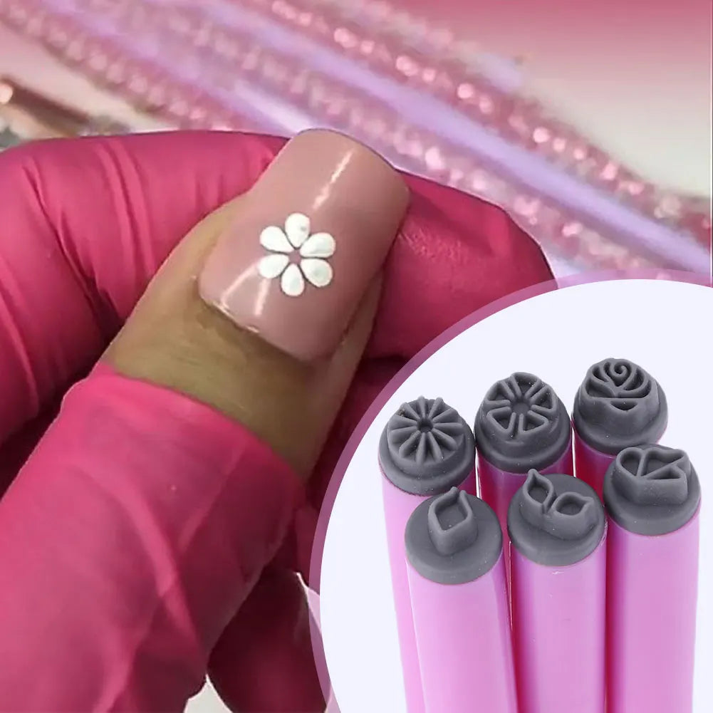 6PCS Nail Art Stamp Pen Set with Simple Design Nail Stamp Pen DIY Nail Art Tools Easy To Use for Girls and Women Home DIY