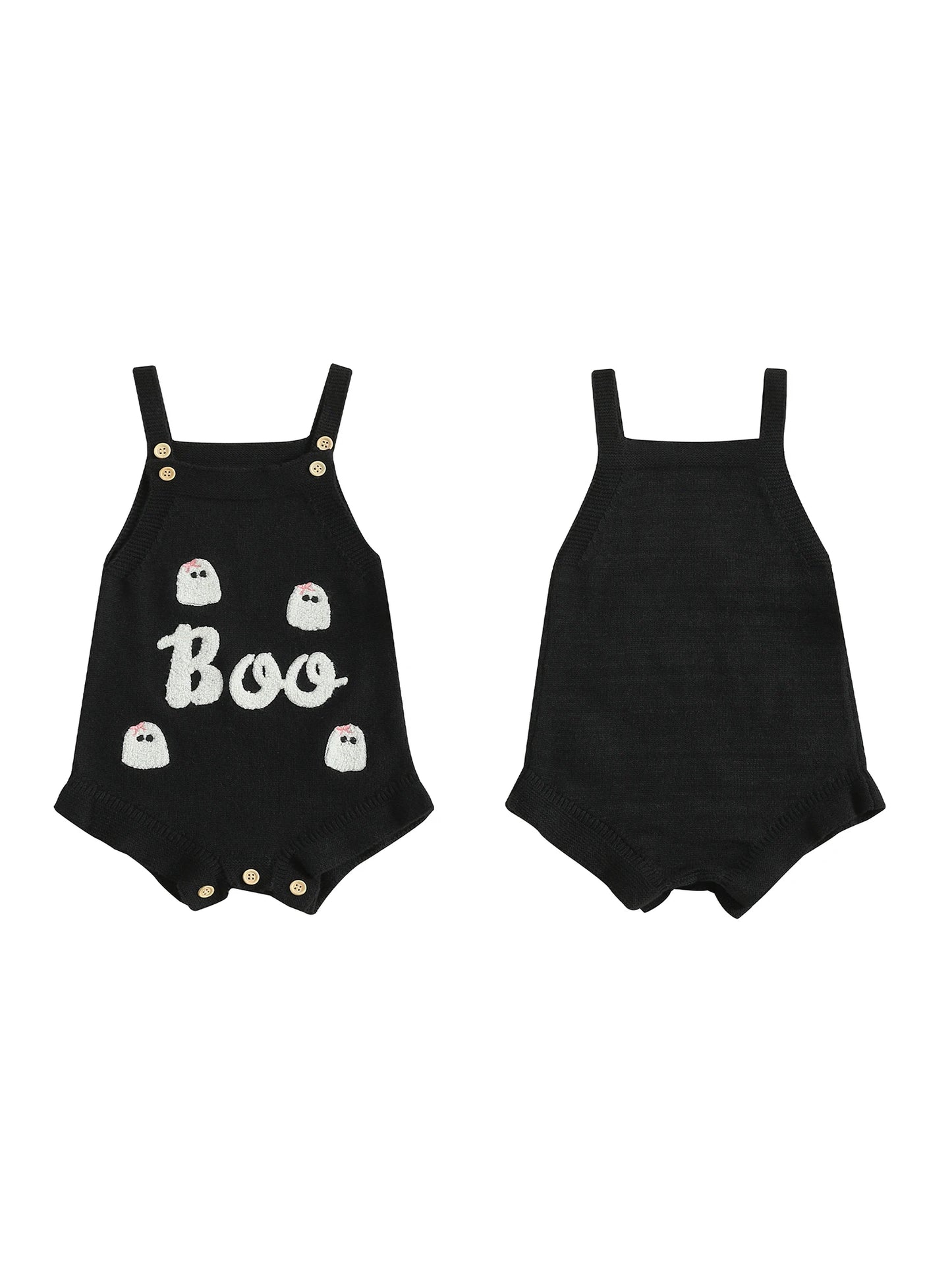 Adorable Toddler Halloween Costume Cute Pumpkin Patch Embroidery Round Neck Sleeveless Ruffle Romper Jumpsuit for Girls